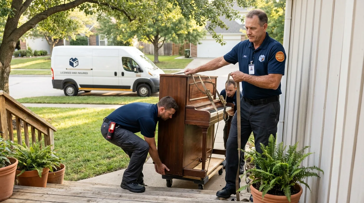 Licensed piano movers securing grand piano in Youngtown, AZ